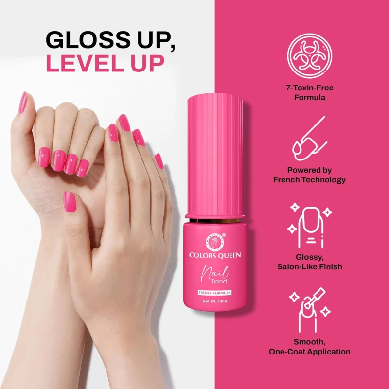 Colors Queen Nail Trend Glossy Nail Polish | Chip Resisting & Quick Drying Nail Paint with High Shine | 7 Toxin Free Formula | Vegan & Cruelty Free | Long Lasting & Vibrant Nail Paint for Women ( Punch Crunch, 13ml) thumbnail 3